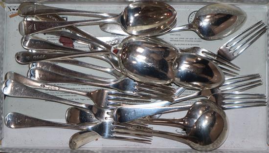 A part canteen of Old English pattern silver.